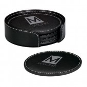 Black Leather Coaster Set with Contrasting Stitching